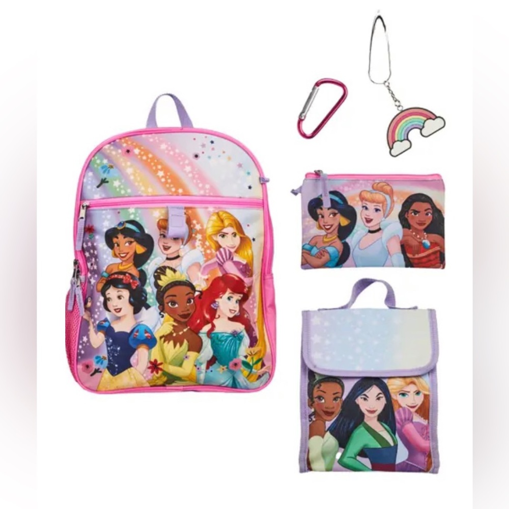 NEW 5 PIECE Disney Princess Girl School Backpack Lunch Box Supply Case